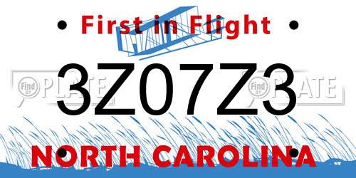 3Z07Z3 North Carolina License Plate