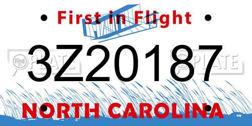 3Z20187 North Carolina License Plate