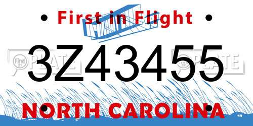 3Z43455 North Carolina License Plate