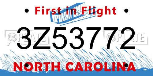 3Z53772 North Carolina License Plate