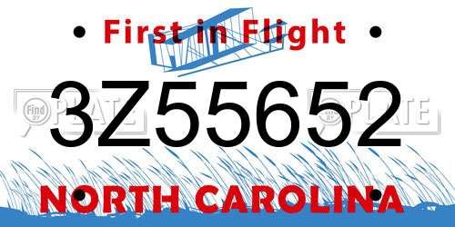 3Z55652 North Carolina License Plate