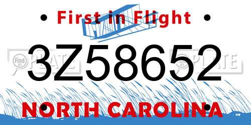 3Z58652 North Carolina License Plate