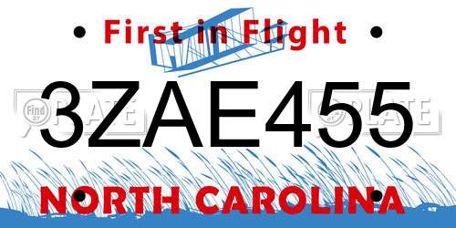 3ZAE455 North Carolina License Plate