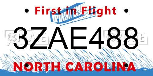 3ZAE488 North Carolina License Plate