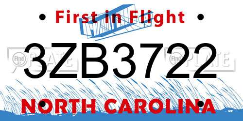 3ZB3722 North Carolina License Plate