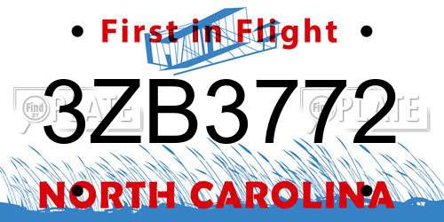 3ZB3772 North Carolina License Plate