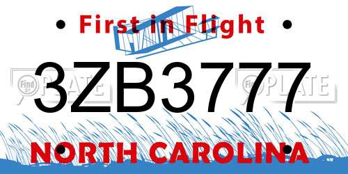 3ZB3777 North Carolina License Plate