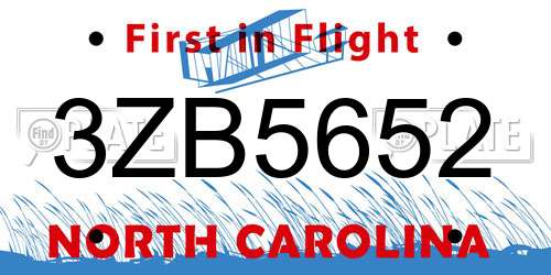 3ZB5652 North Carolina License Plate