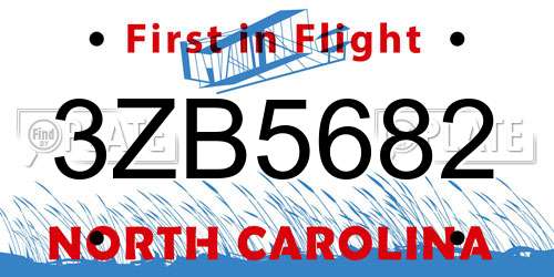 3ZB5682 North Carolina License Plate