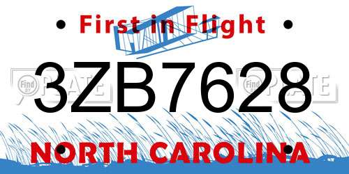 3ZB7628 North Carolina License Plate
