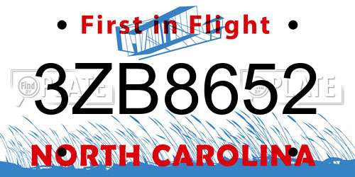 3ZB8652 North Carolina License Plate