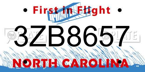 3ZB8657 North Carolina License Plate