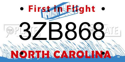 3ZB868 North Carolina License Plate