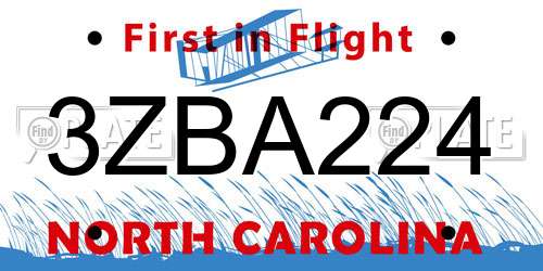 3ZBA224 North Carolina License Plate