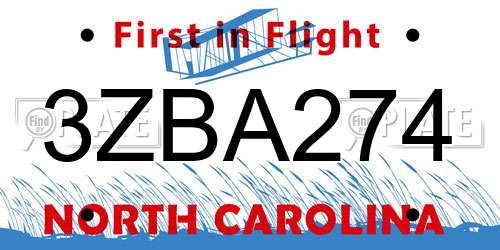 3ZBA274 North Carolina License Plate