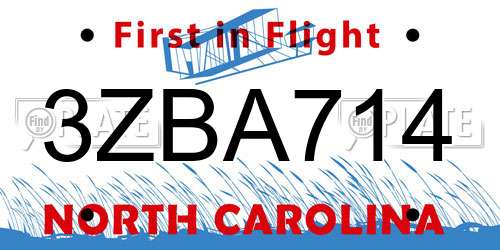 3ZBA714 North Carolina License Plate
