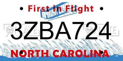 3ZBA724 North Carolina License Plate