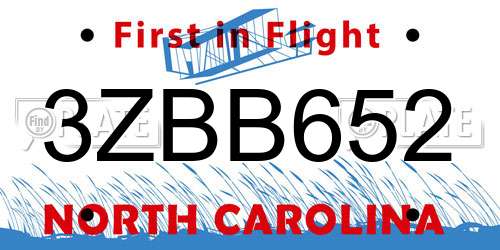 3ZBB652 North Carolina License Plate