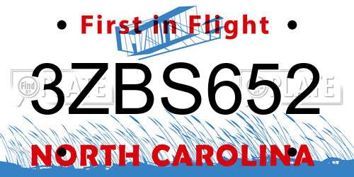3ZBS652 North Carolina License Plate
