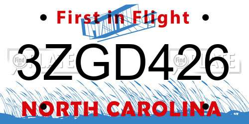 3ZGD426 North Carolina License Plate