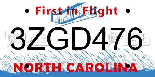 3ZGD476 North Carolina License Plate