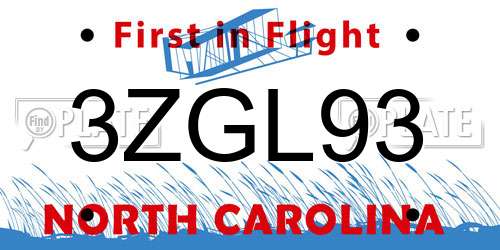 3ZGL93 North Carolina License Plate