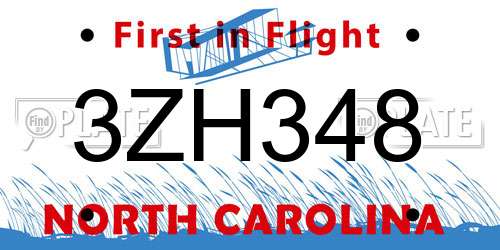 3ZH348 North Carolina License Plate