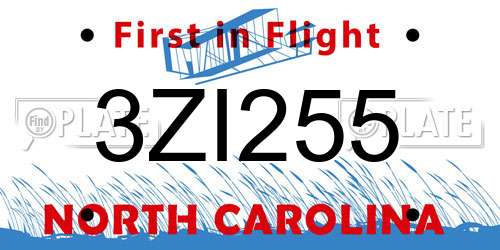 3ZI255 North Carolina License Plate