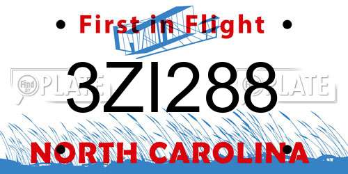 3ZI288 North Carolina License Plate