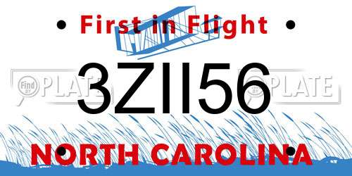 3ZII56 North Carolina License Plate