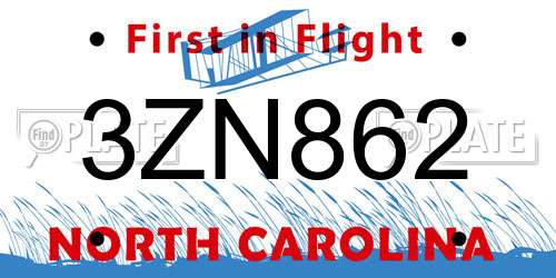 3ZN862 North Carolina License Plate