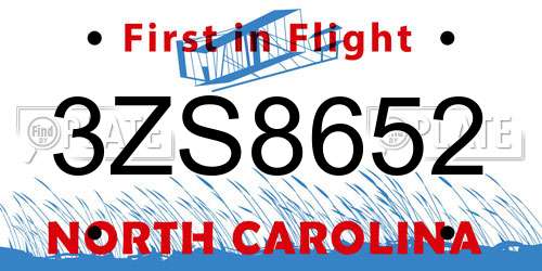 3ZS8652 North Carolina License Plate