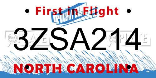 3ZSA214 North Carolina License Plate