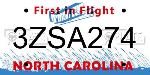 3ZSA274 North Carolina License Plate