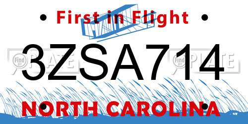 3ZSA714 North Carolina License Plate