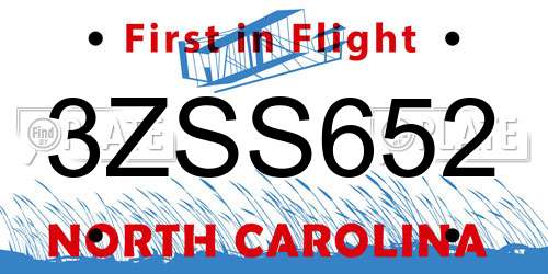 3ZSS652 North Carolina License Plate