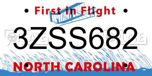 3ZSS682 North Carolina License Plate