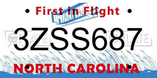 3ZSS687 North Carolina License Plate