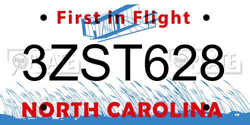3ZST628 North Carolina License Plate