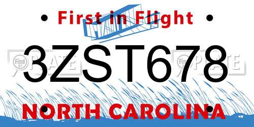 3ZST678 North Carolina License Plate