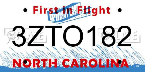 3ZTO182 North Carolina License Plate