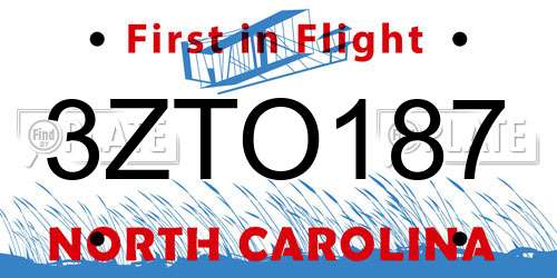 3ZTO187 North Carolina License Plate
