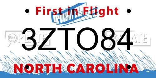 3ZTO84 North Carolina License Plate