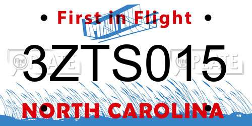 3ZTS015 North Carolina License Plate