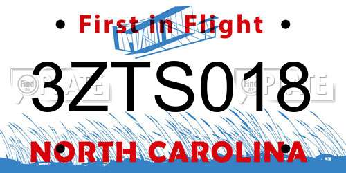 3ZTS018 North Carolina License Plate