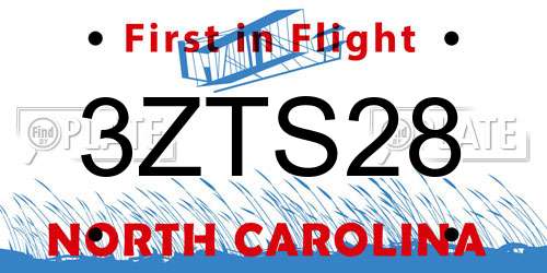 3ZTS28 North Carolina License Plate