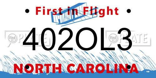 402OL3 North Carolina License Plate