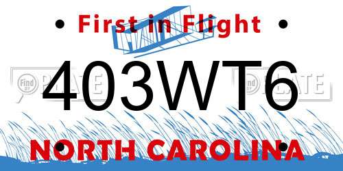 403WT6 North Carolina License Plate