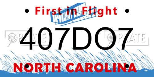 407DO7 North Carolina License Plate