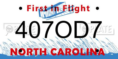 407OD7 North Carolina License Plate